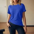 thumbnail image 6 of Delconic Womens Tops Summer Short Sleeve Ribbed Trim Crewneck T Shirts Spring Vacation Outfits Fashion Clothing Basic Tee Blue 2XL, 6 of 6