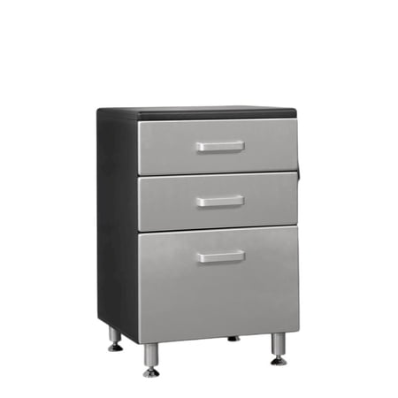 Tuff Stor 23.5" 3-drawer Contemporary Wood Garage Base Cabinet in Black/Silver
