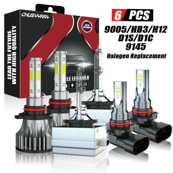 D1S 9005/HB3 HID/LED Headlight High Low Beam+9145 Fog Light Bulbs Plug&Play 6000K 6PCS