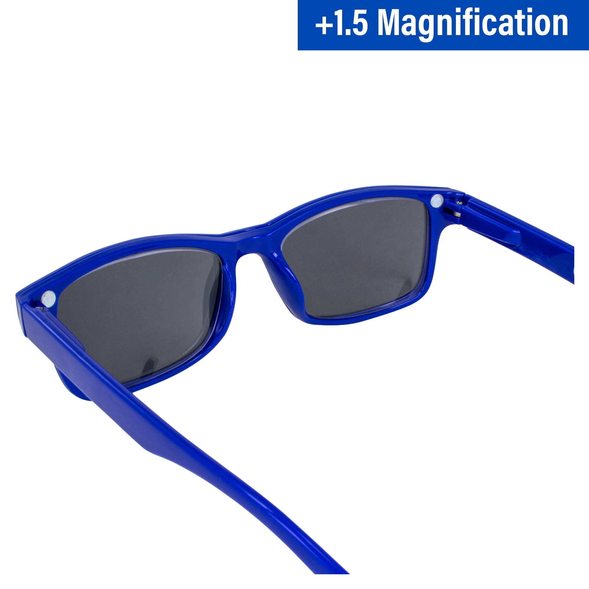 Global Vision Reading Glasses +1.5 Magnification Blue Frame w/ Clear Lens &  Matching Polarized Clip-On Shades 