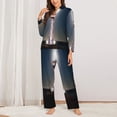 thumbnail image 6 of Salouo Peggy's Cove Lighthouse Pattern Women's Pajamas Set Long Sleeve Button Down Sleepwear Soft Pj Lounge Sets for women 2 Piece Pjs Set with Long Pants -Large, 6 of 8