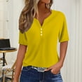 thumbnail image 2 of yunLCZ Women Shirts Women's Fashion Casual Solid Color Button Short Sleeve Top T Shirt Women's Cap Sleeve Tank Tops Yellow S, 2 of 4