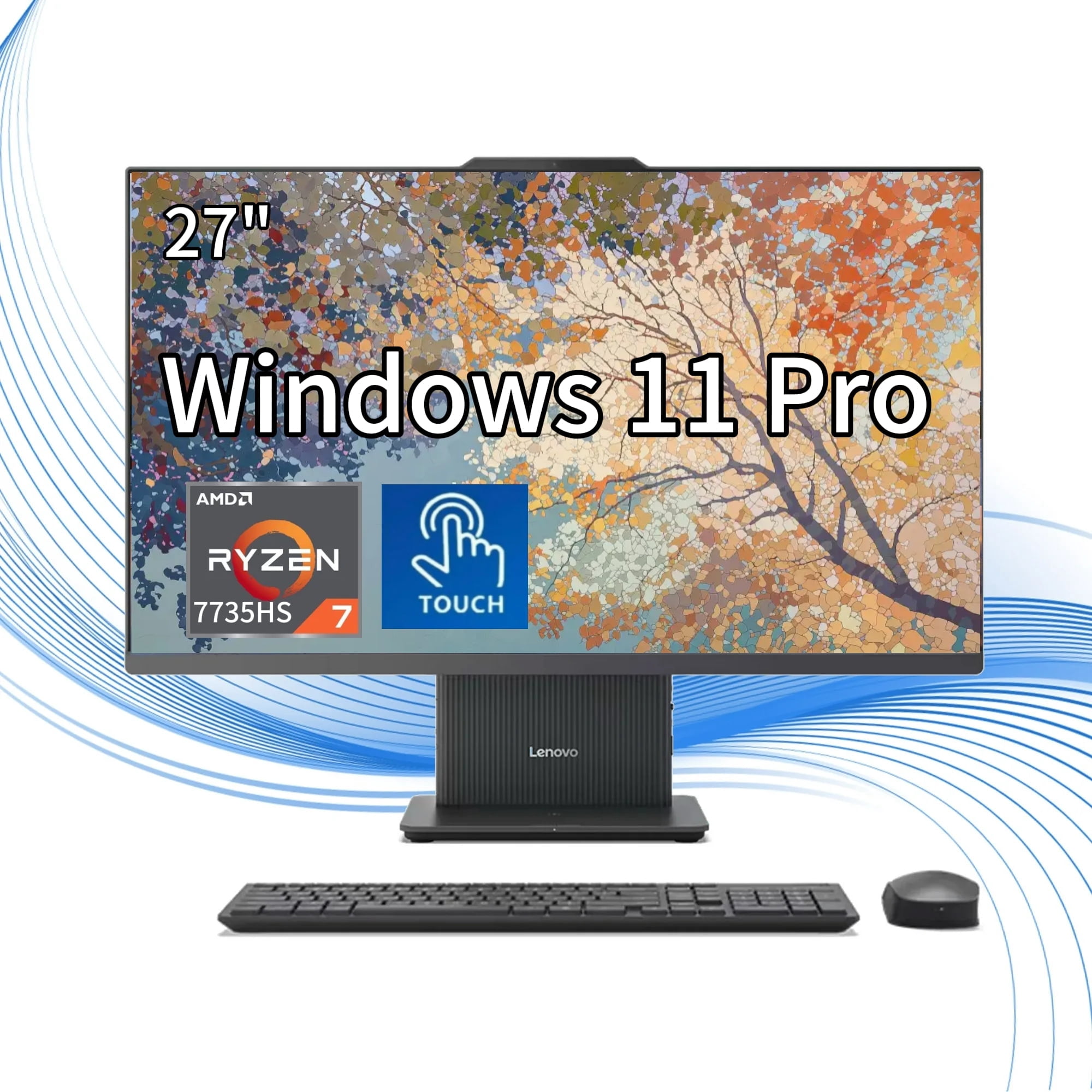 Lenovo IdeaCentre 27" FHD All-in-One Touchscreen Business Desktop, AMD Ryzen 7 7735HS(8-Core) Processor, 32GB DDR5 RAM, 2TB PCIe SSD, HDMI, WiFi 6, Windows 11 Pro, Luna Grey