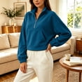 thumbnail image 5 of Liweisiy Women's Half Zip Stand Collar Sweatshirt Drop Shoulder Long Sleeve Solid Color Shirts With Pocket Casual Cropped Pullover Tops Dark Blue M, 5 of 6