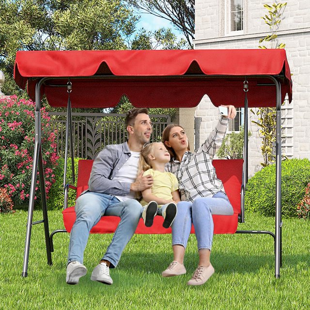 Kojooin Balançoire de Patio Extérieure à 3 Places avec Auvent Réglable, Chaise Balançoire à Cadre en Acier Résistant aux Intempéries pour Cour Arrière