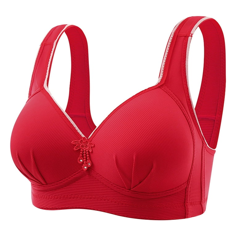 Eashery She Fit Sports Bras Women's Plus Size Front-Closure Wonderwire Bra  Underwire Red E