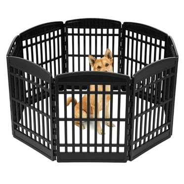 IRIS USA 34" Exercise 8-Panel Pet Playpen, Dog Playpen, for Medium and Large Dogs, Keep Pets Secure, Easy Assemble, Fold It Down, Easy Storing, Customizable, Black