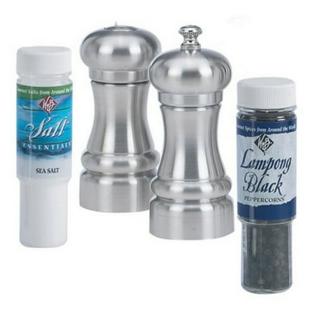 William Bounds Rook 4 in. Mill; Shaker Set - Brushed Stainless Steel
