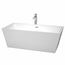 67" Center Drain Soaking Tub in White with Floor Mounted Faucet in Chrome