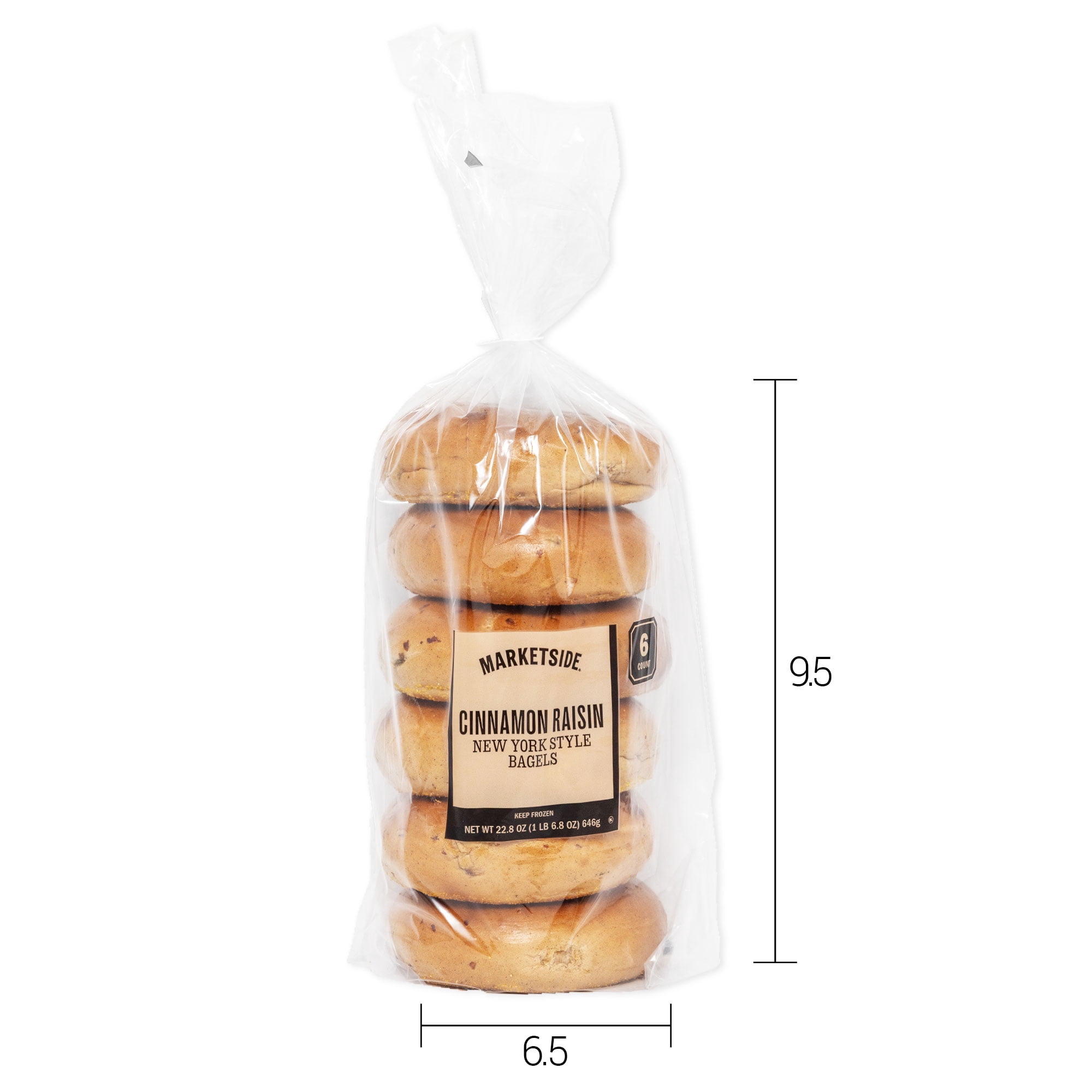 Marketside Fresh Cinnamon Raisin Bagels, Wheat and Barley Flour, Shelf-Stable, 22.8 oz, 6 Count
