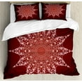 thumbnail image 1 of Mandala Duvet Cover Set King Size, Ornamental Pattern with Sun Motif Middle Eastern Oriental Details, 3 Piece Bedding Set with 2 Pillow Shams, Chestnut Brown and Baby Pink, by Ambesonne, 1 of 3