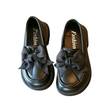 

Eloshman Kids Lightweight Bow Knot Flats Walking Casual Round Toe Loafer Non-slip Dress Shoes Black 11c