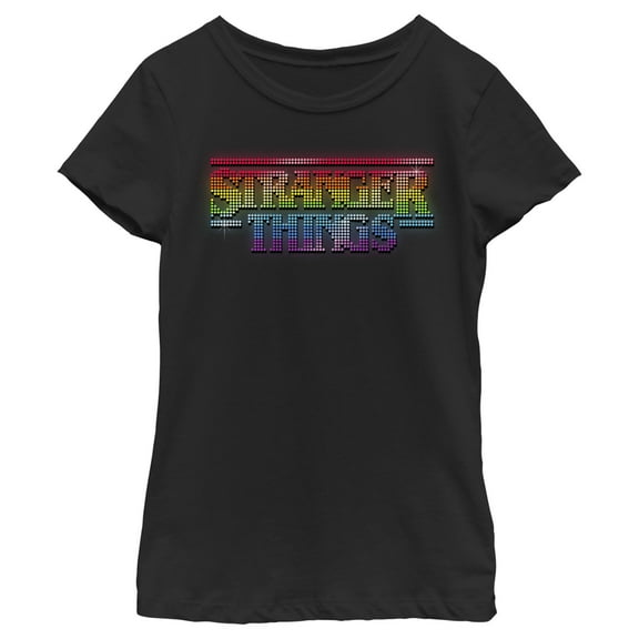 Netflix Girl's Stranger Things Sparkling Rainbow Logo Graphic T-Shirt