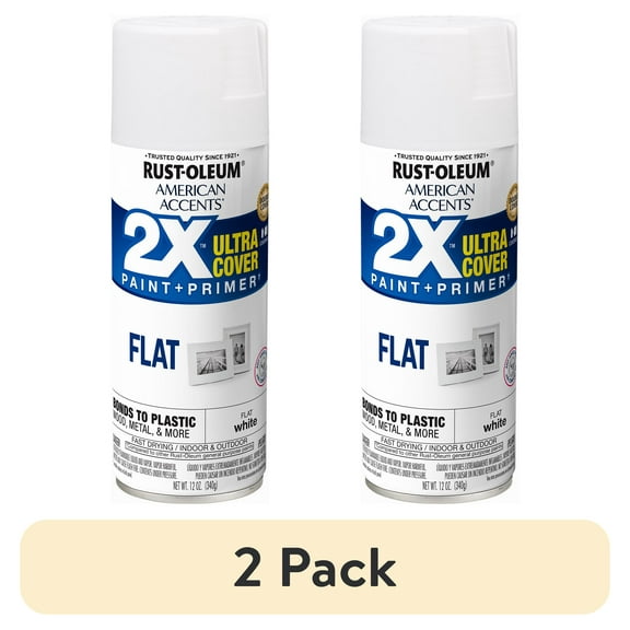 (2 pack) White, Rust-Oleum American Accents 2X Ultra Cover Flat Spray Paint-327868, 12 oz