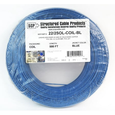 Alarm Wire Blue 22 Gauge Copper Solid 2 Conductor 500' Coil Pack UL