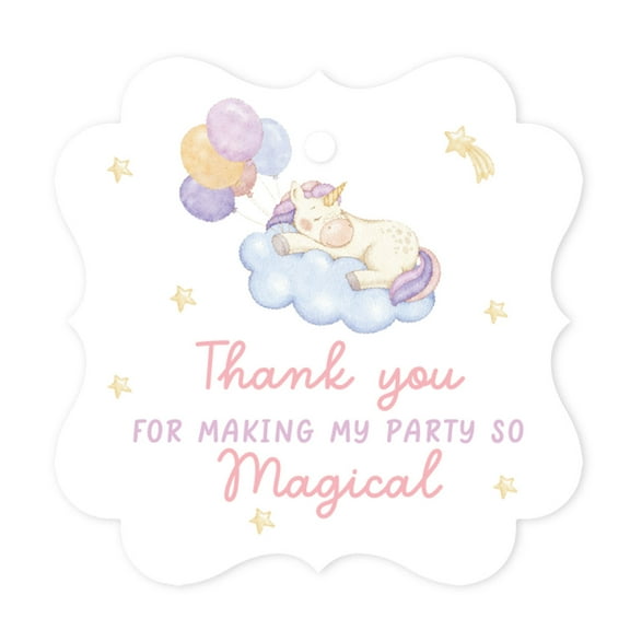 Koyal Wholesale Fancy Frame Kids Party Favor Thank You Tags with String, Unicorn Birthday Gift Tags For Gift Bags
