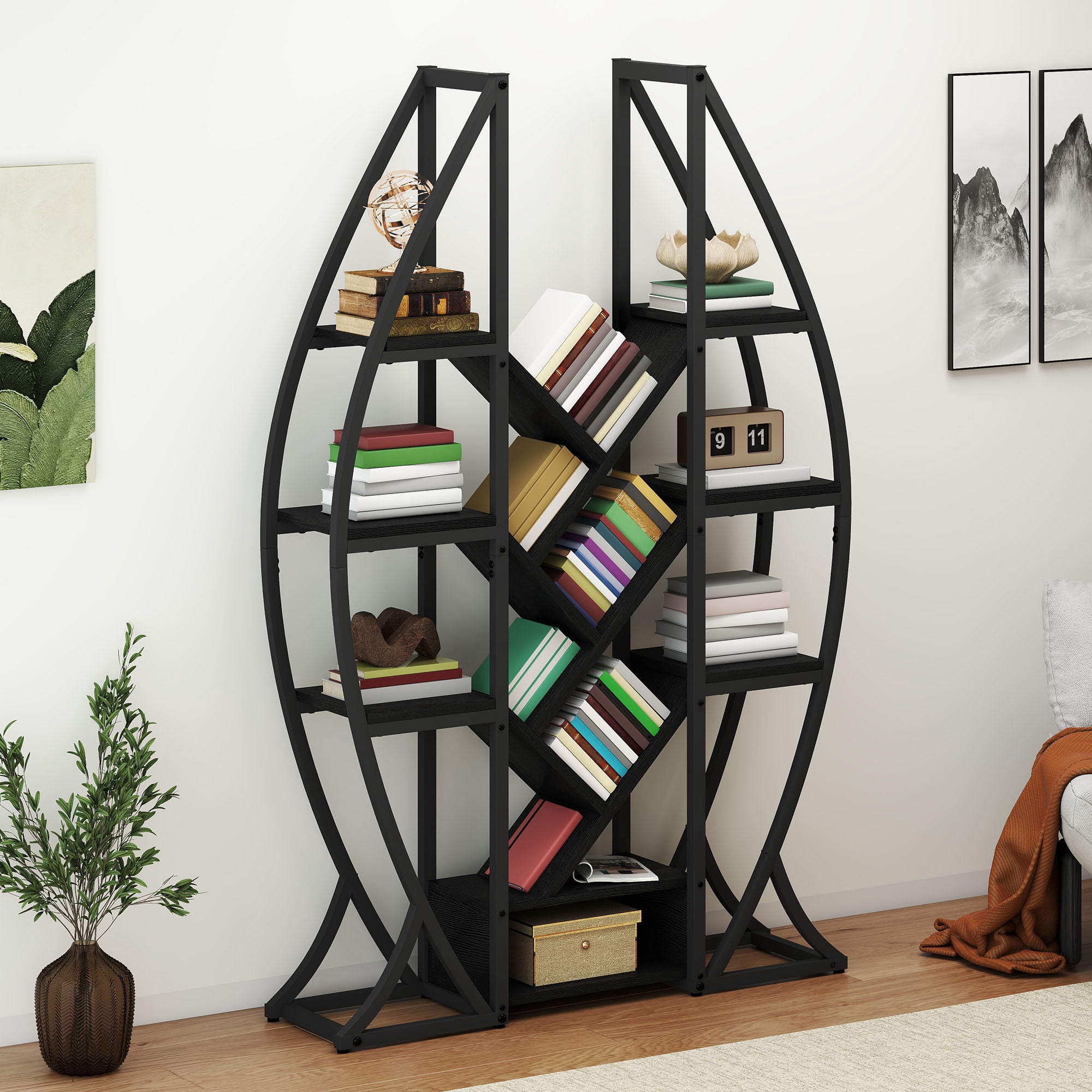 Uforic Large Display Shelves Bookshelf for Living Room, Home Office, Black