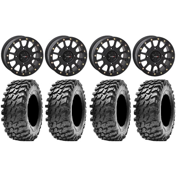 System 3 SB-5 Black 14" Wheels 28" Rampage Tires Sportsman 550 850 1000
