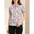 thumbnail image 5 of GRACE & GRANDEUR Women's Ruffle Tie Neck Casual Short Sleeve Floral Blouse, 5 of 7