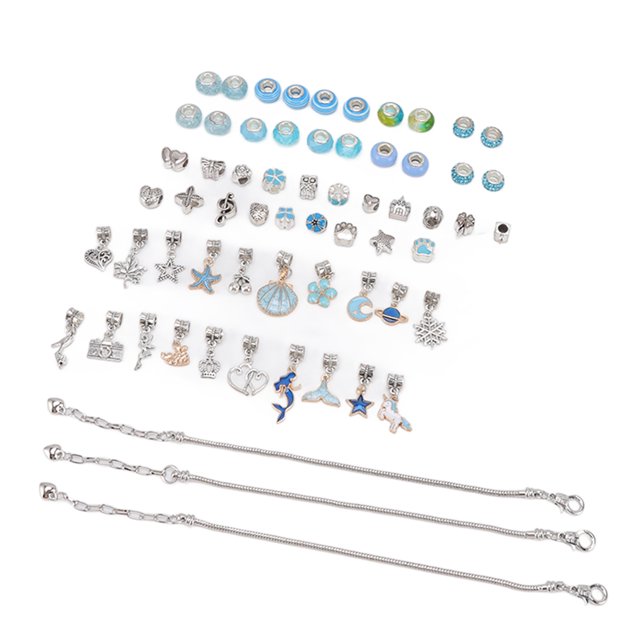 Bracelet Making Kit Cute Exquisite DIY Jewelry Blue Bead Pendant Craft Set with Storage Box for Kid Girls