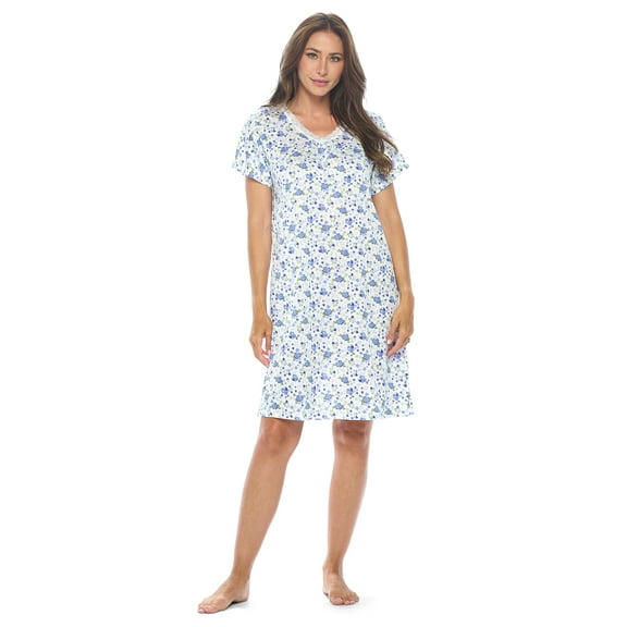Casual Nights Women's Short Sleeve Nightgown Lace V-Neck Sleepshirt Night Dress