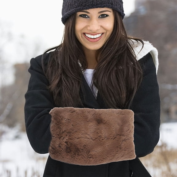 HONMEET Women’s Faux Hand Warmer Muff, Light Brown, 2 Pieces, Soft Winter Gloves for Cold Weather