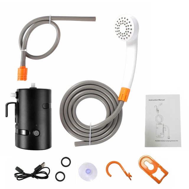 yeacher Portable Outdoor Shower System S91 - Black/Orange, 4400mAh Battery, 80 Min Runtime, 1.8m Hose, Compact Design