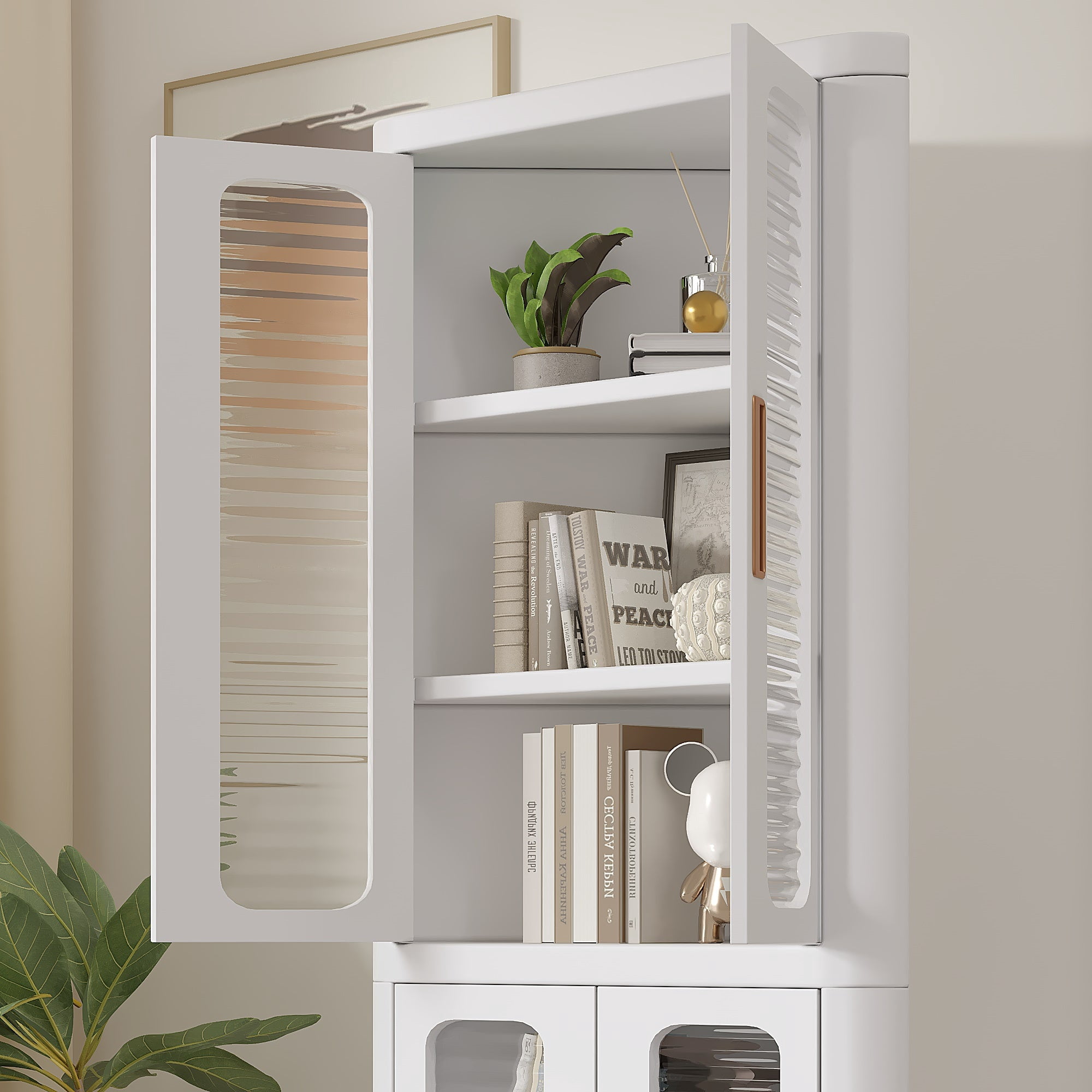 VECELO Bathroom Storage Cabinet, Corner Cabinets with Storage Shelf, Triangle Tall Floor Cabinets for Bathroom Living Room Kitchen Small Space, White