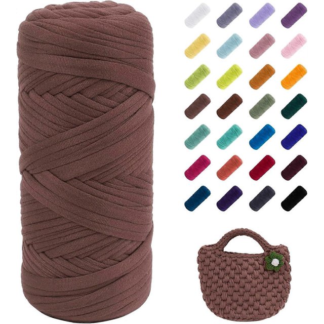 ZHAOCHENG Hilo de tejido elástico de 400 g para tejer camisetas, hilo de crochet grueso, para tejer bolsos, cestas y alfombras, manualidades de bricolaje, color marrón