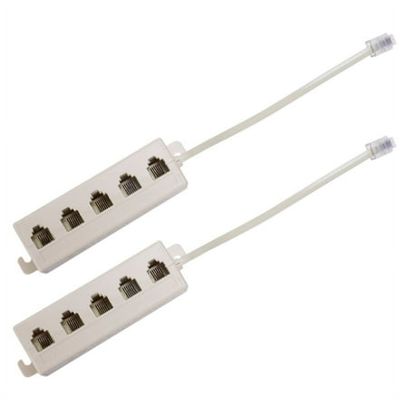 2X Beige RJ11 6P4C Male Plug to 5 Ports 6P2C Female Socket Phone Line Splitter Adapter
