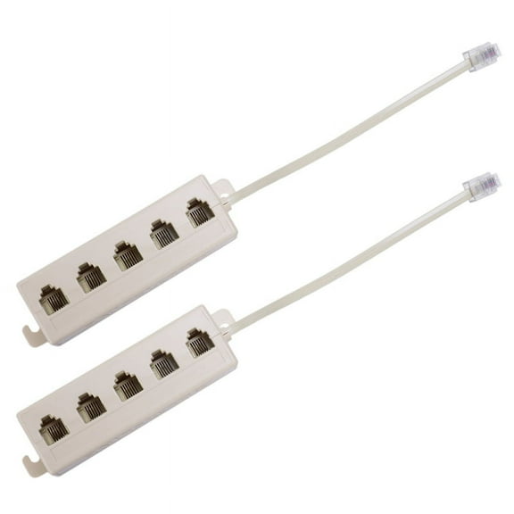 2X Beige RJ11 6P4C Male Plug to 5 Ports 6P2C Female Socket Phone Line Splitter Adapter