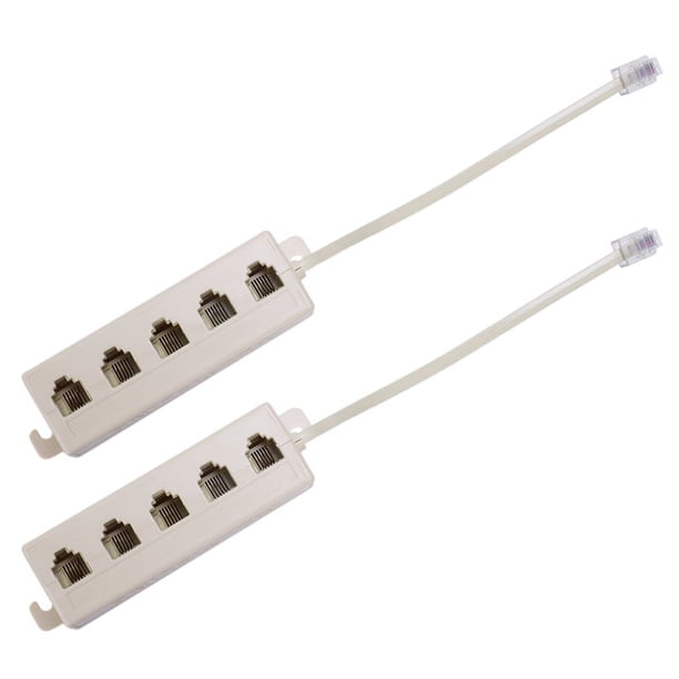 2X Beige RJ11 6P4C Macho Clavija A 5 Puertos 6P2C Hembra Enchufe Adaptador de Divisor de Telefonica