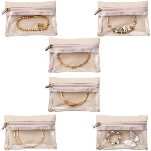 6Pack Jewelry Organizer Bag with Zippered Pockets & Clear Storage,Travel Jewelry Case for Women, Business Trips, Holiday Gifts (Without Jewelry)