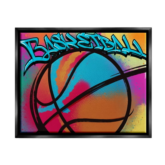 Stupell Industries Urban Sports Basketball Abstract Painting Black Floater Framed Canvas Art Print Wall Art, 21 x 17