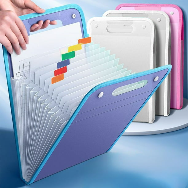 Bolsa de almacenamiento para papel de examen de mano de gran capacidad, fácil de clasificar, organizador de plástico duradero, solución de archivo de oficina, azul, rosa, blanco, 24x3x36cm