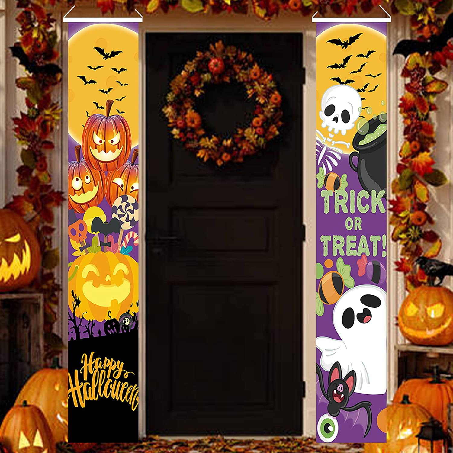 GuassLee Halloween Party Decoration Supplies, Trick or Treat Door Porch Banner Sign for Halloween Party Supply Photo Booth Decorations, Halloween Decorations Indoor Outdoor
