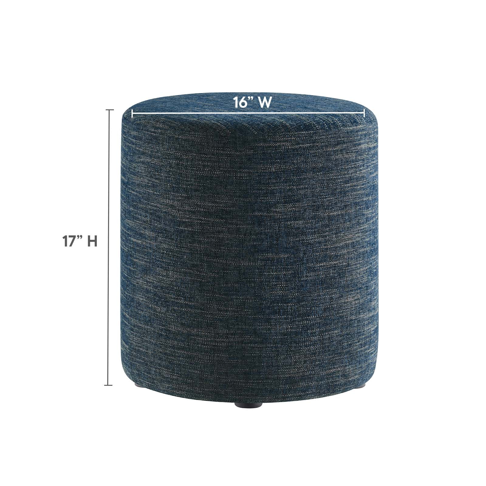 Callum 16" Round Woven Heathered Fabric Ottoman in Heathered Weave Azure