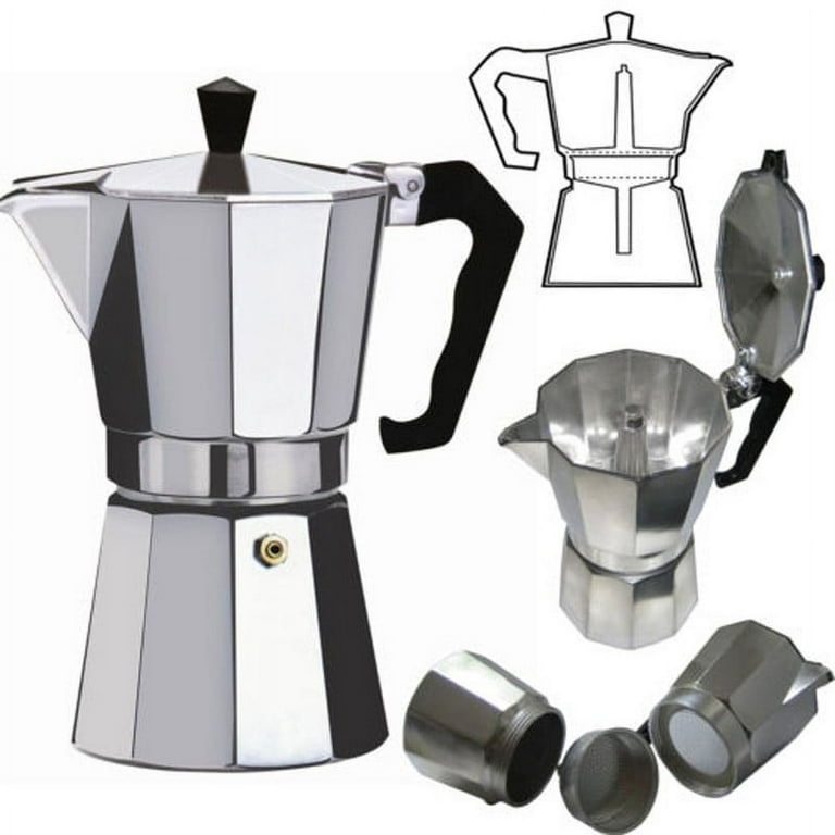 Classic Stovetop Espresso and Coffee Maker, Moka Pot for Italian and Cuban  Café Brewing, Greca Coffee Maker, Cafeteras, 9 Espresso Cups, Silver 