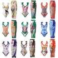 thumbnail image 3 of Conjunto de traje de baño de una pieza con tirantes cruzados Especial para trajes de baño Vestido de playa de gasa fijo para mujer, 3 of 6