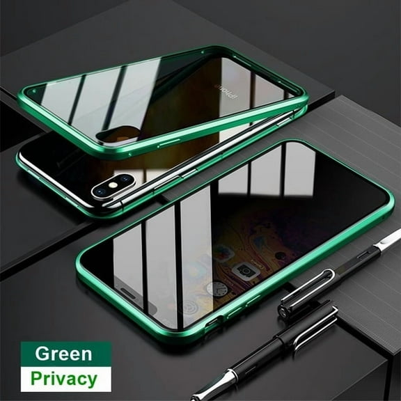 Double Privacy Magnetic Metal Bumper Glass Case for iPhone 13/14/15 Pro Max