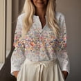 thumbnail image 5 of Floral Linen Shirt for Women Spring Summer Boho Front Button Down Tops Vintage Casual Long Sleeve Oversized Tees Top, 5 of 6