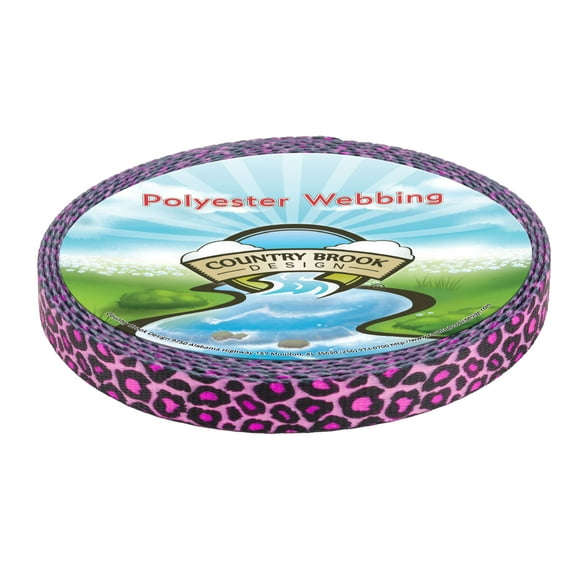 Country Brook Design - Pink Leopard Polyester Webbing (1/2 Inch, 50 Yards)