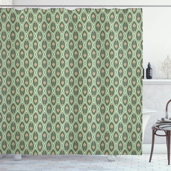 Ambesonne Geometric Shower Curtain, Peacock Feathers, 69"Wx70"L, Pistachio Green Tan