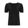 thumbnail image 5 of Hvyesh 2025 Womens T Shirts Short Sleeve Pleated Tunic Tops Dressy Casual Lace Up Scooped Neck Summer Tops Blouses, 5 of 7