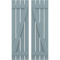 Ekena Millwork 15 1/2"W x 74"H Americraft Four Board (2 Batten) Exterior Real Wood Spaced Board-n-Batten Shutters w/ Z-Bar (Per Pair), Peaceful Blue