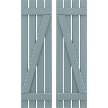 Ekena Millwork 15 1/2"W x 74"H Americraft Four Board (2 Batten) Exterior Real Wood Spaced Board-n-Batten Shutters w/ Z-Bar (Per Pair), Peaceful Blue