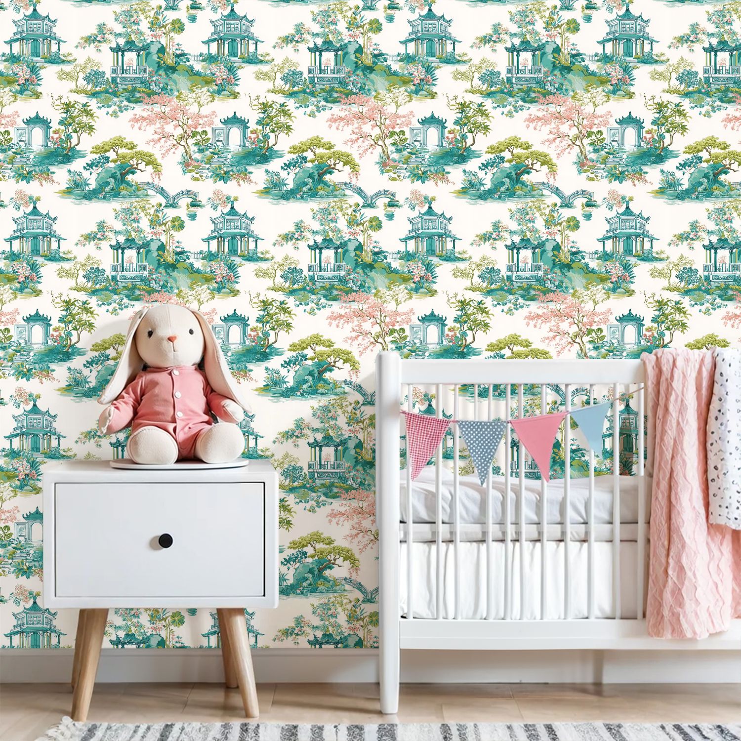 Peel and Stick Wallpaper 23.6in x 9.8ft Chinese Garden Landscape Pagodas Bridges Floral Motifs Contact Paper Vinyl Self-Adhesive Removable Wall Paper for Bedroom Kitchen Cabinet Renter Friendly