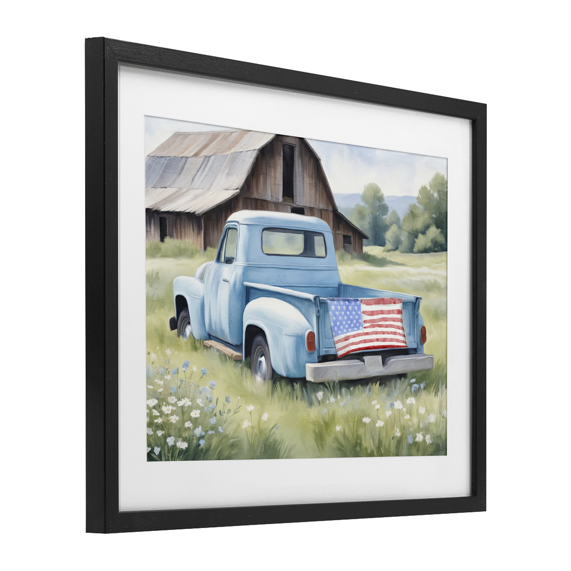 Stupell Industries American Pride Truck on Farm Black Framed Print Under Glass, design by Kim Allen