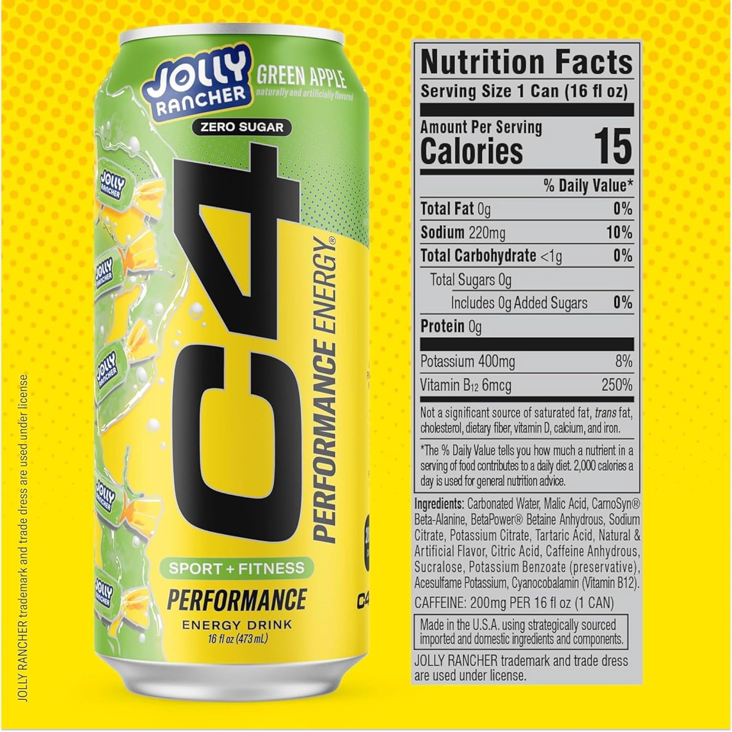 C4 Performance Energy Drink, Jolly Rancher Variety Pack Flavor, 16 oz cans (12 pack)