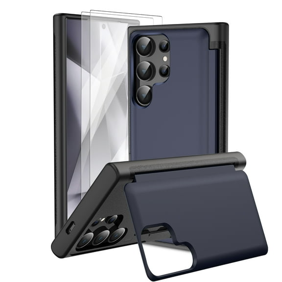 Dteck for Samsung Galaxy S22 Ultra Case with 2 Pack Screen Protector, Military Grade Shockproof Full Body Protection Phone Case with Card Holder Flip Kickstand for Samsung S22 Ultra,Blue